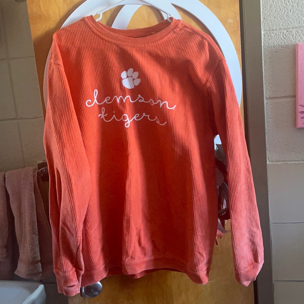 Press box Clemson Tigers Ribbed Crewneck in orange.